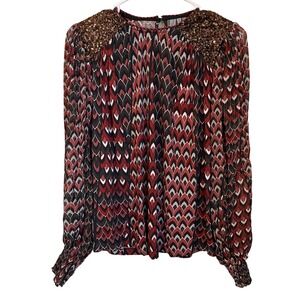 Blank London Anthropologie XS Sequin Shoulder Geometric Blouse Top Red Black‎